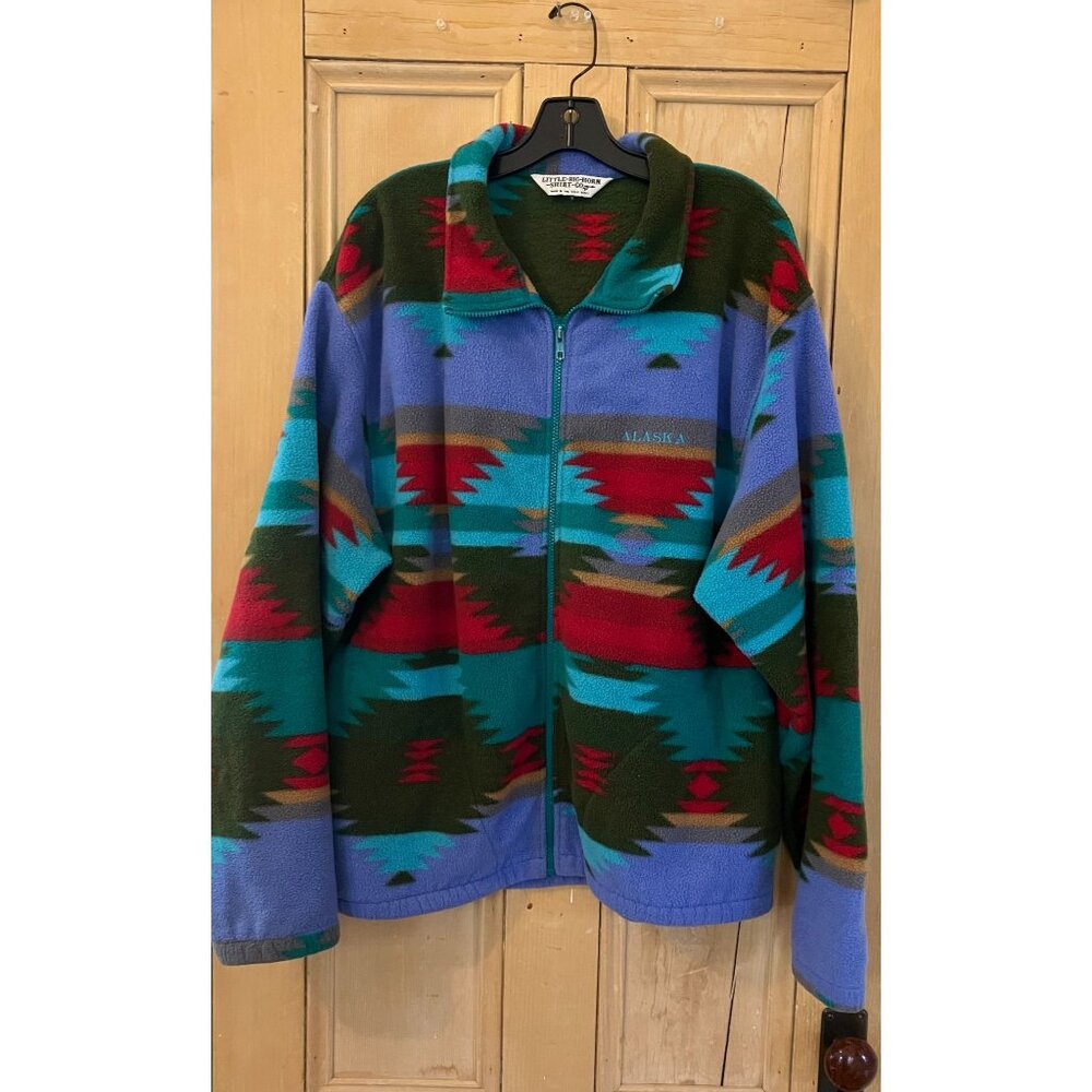 Little Big Horn Shirt Co Mens Aztec USA Alaska Fleece Jacket Large Purple FA EXC - Picture 2 of 10